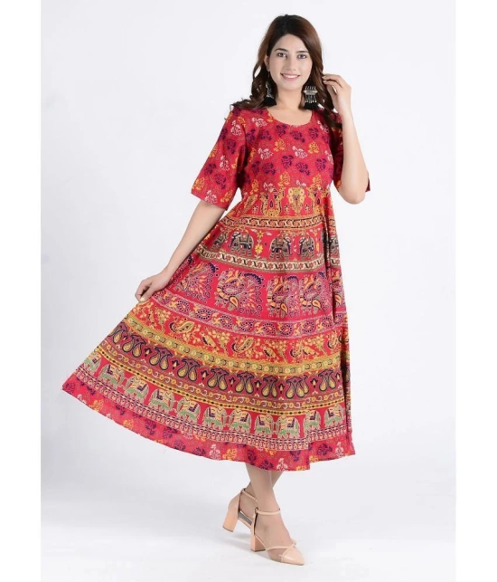 Rangun Cotton Red A- line Dress - Single - Free Size