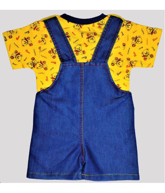 Wise Guys - Yellow & Blue Denim Baby Boy,Baby Girl Dungaree Sets ( Pack of 1 ) - None