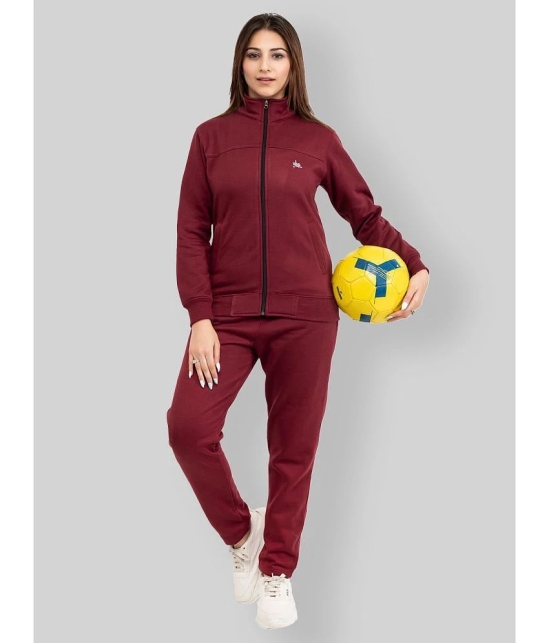 YHA Maroon Fleece Solid Tracksuit - Single - None