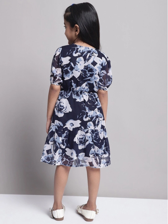 MINI & MING Girls Floral Printed Georgette Fit & Flare Dress