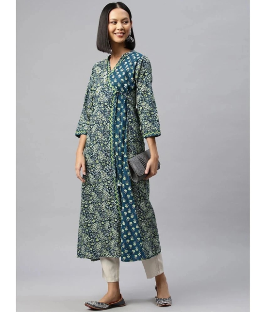 Vbuyz - Blue Cotton Womens A-line Kurti ( Pack of 1 ) - None