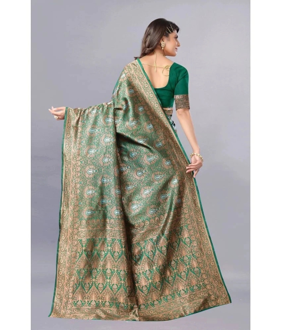 Gazal Fashions - Green Banarasi Silk Saree With Blouse Piece ( Pack of 1 ) - Green