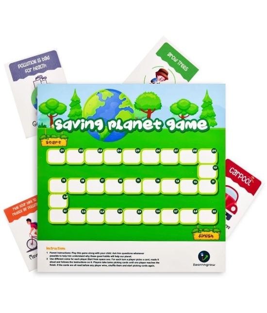 ilearnngrow Saving The Planet Board Card Game (Size:10x10x1) MDF Board Game for 3 to 10 Years Unisex Kids - Green - Multicolor