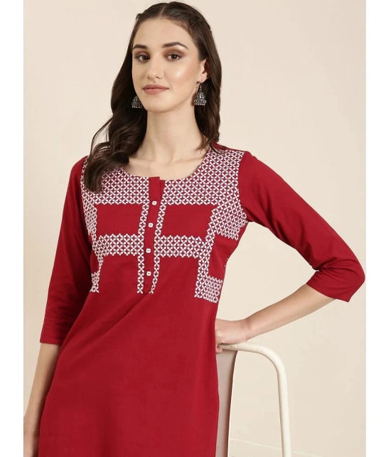 Showoff Cotton Blend Embellished Straight Womens Kurti - Maroon ( Pack of 1 ) - None