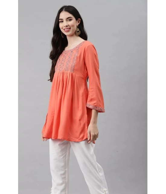 HIGHLIGHT FASHION EXPORT - Peach Rayon Womens A-line Kurti ( Pack of 1 ) - L