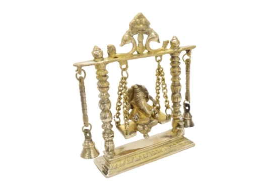 Antique Brass Ganesh on Jhula with bell| Antique Figurine | Brass Work | Indian Festival Celebration | Home Essentials