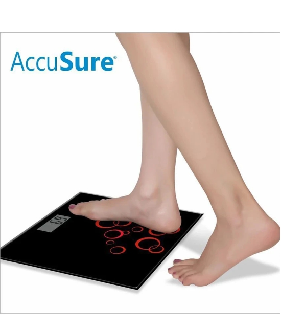 AccuSure Black & Silver Digital Bathroom Weighing Scale, LCD Panel,6mm Tempered Glass - 1Yr Warranty