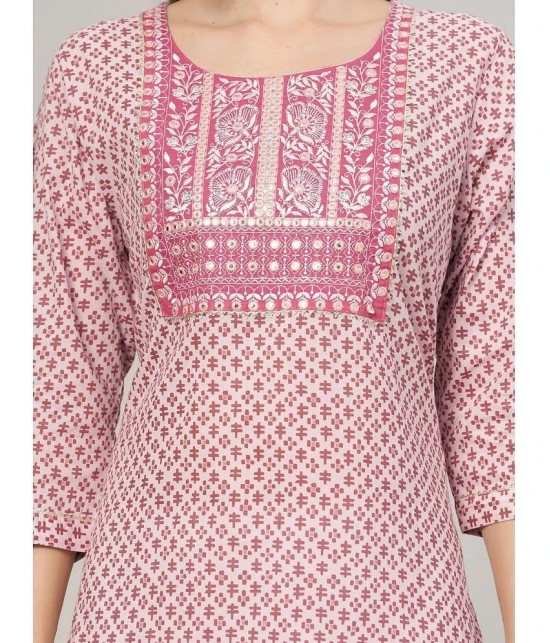 HIGHLIGHT FASHION EXPORT Cotton Printed Straight Womens Kurti - Pink ( Pack of 1 ) - None