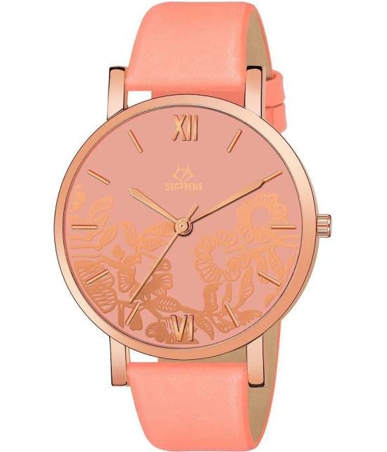 Septem Peach Leather Analog Mens Watch