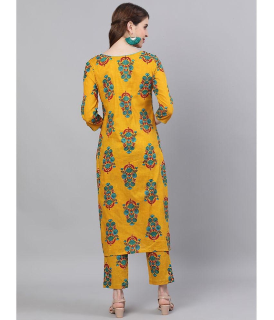 Antaran Cotton Printed Kurti With Pants Womens Stitched Salwar Suit - Yellow ( Pack of 1 ) - None