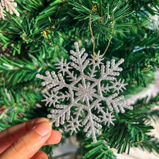 Christmas Ornament - Glitter Snowflake - Set of 5-Silver