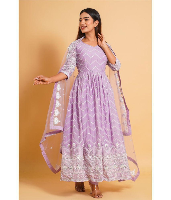 Estela - Purple Anarkali Organza Women's Stitched Salwar Suit ( Pack of 1 ) - None