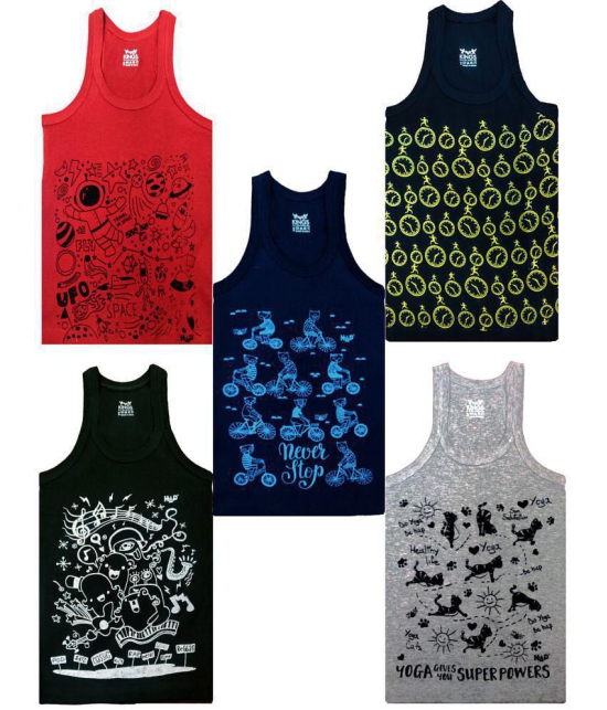 HAP Boy Printed Rib Vest / Pack of 5 /Innerwear Casual Wear Multicolored - None