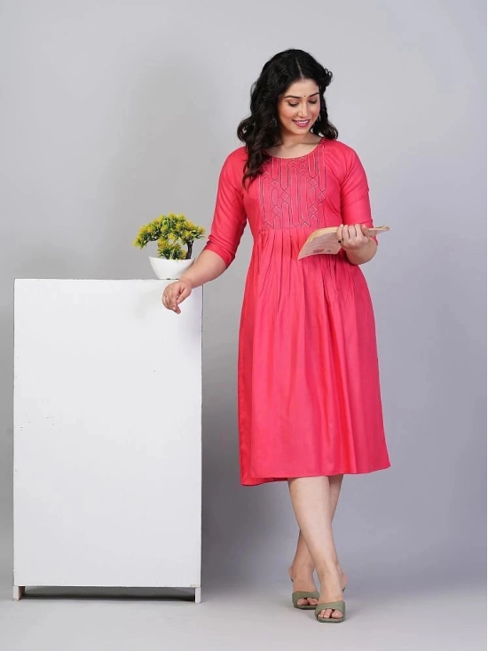 RIAANA Rayon Embroidered Anarkali Womens Kurti - Pink ( Pack of 1 ) - None