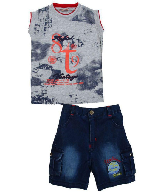 Zadmus Boys Cotton T - Shirt & Denim Shorts Dress (Red, 2 - 3 Years) - 4-5 Years