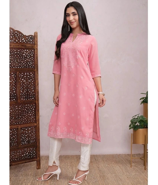 Ketch Polyester Self Design Straight Womens Kurti - Pink ( Pack of 1 ) - None