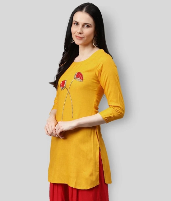 HIGHLIGHT FASHION EXPORT - Yellow Rayon Womens Straight Kurti ( Pack of 1 ) - L