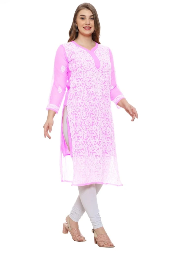 Lavangi Women Lucknow Chikankari Baby Pink Georgette Kurti with Matching Cotton Inner