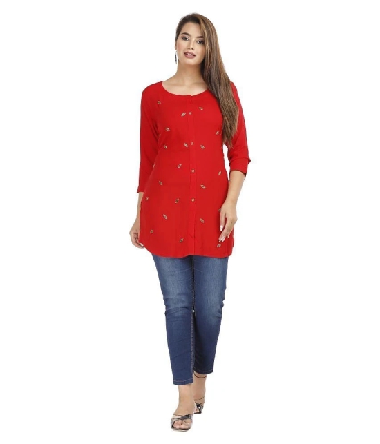 JC4U - Red Rayon Womens Straight Kurti ( Pack of 1 ) - XL