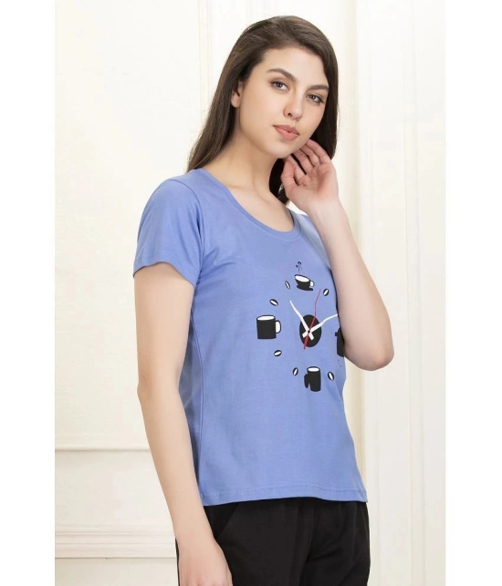 Clovia Cotton Night T-Shirt - Blue - None