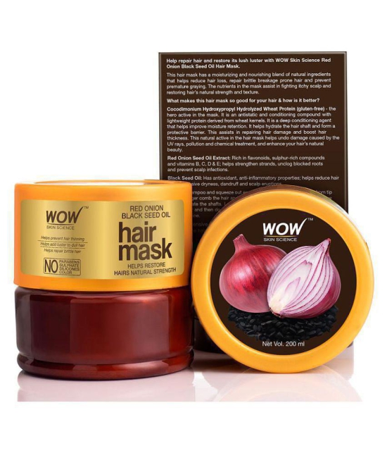 WOW Skin Science Red Onion Black Seed Oil Hair Mask with Red Onion Seed Oil Extract and Black Seed Oil, 200mL