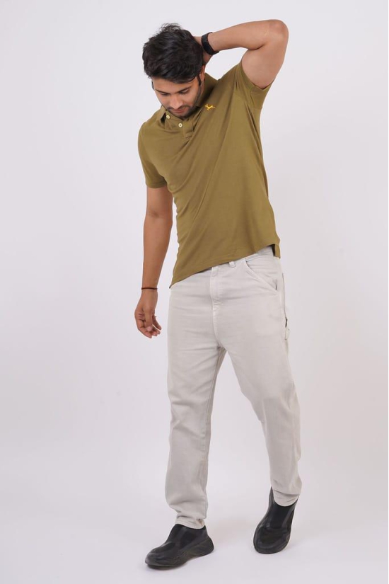 Men's Olive Green Embroidery Polo T-Shirt