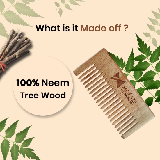 Pure Neem Wood Comb, Brown