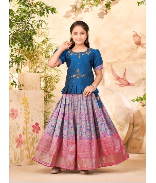 Aarika Teal Silk Girls Lehenga Skirt ( Pack of 1 ) - None