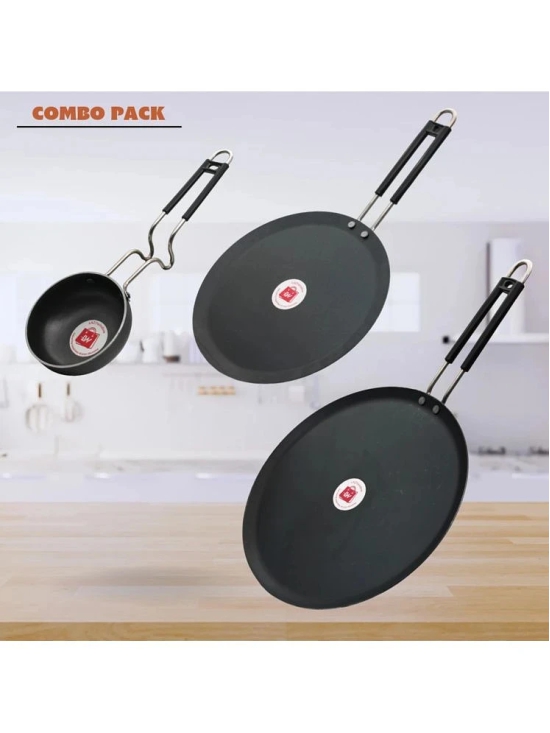 LAZYWINDOW Tawa & Tadka Pan Black Iron No Coating Cookware Sets ( Set of 3 )