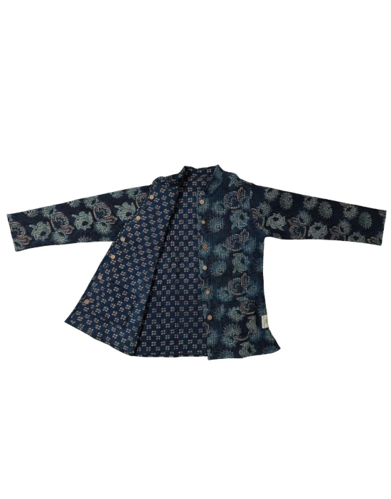 Reversible Blue Floral Print Unisex Quilted Jacket-XL