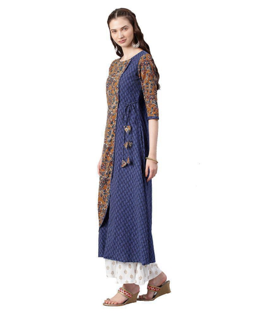 Alena - Blue Cotton Women's Angrakha Kurti - XXL