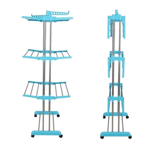 3-Tier Rolling Clothes Airer Heavy Duty Laundry Drying Rack