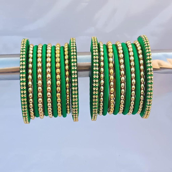 Stylish Alloy Women & Girl's Bagdi Thread Golden Moti Bangles | Golden Bangles | Alloy Bangles | Bagdi Thread Bangles | Fashion Bangles-100 (Green, 2.8)