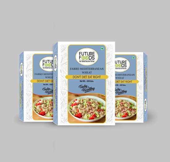 Future Foods Premium Farro | Mediterranean Emmer Wheat/Khapli Whole Wheat | Nutty Flavour | Plant-Based Protein | Vegan | High Protein & Fiber | 450g (Pack of 3)