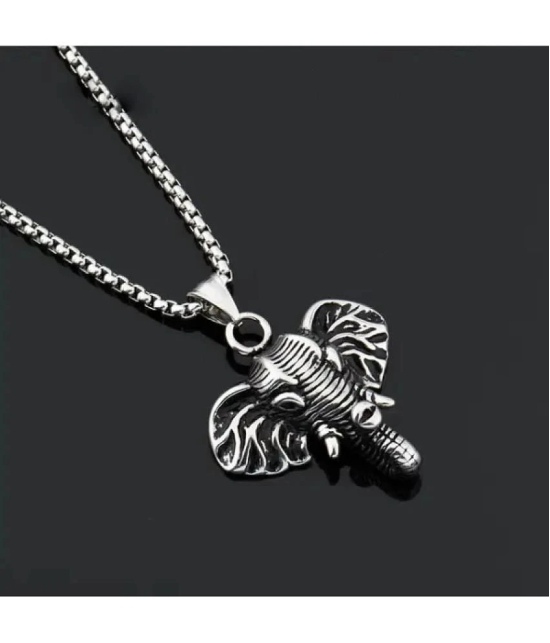 Fashion Frill Chain Necklace For Mens Elephent Head Design Stainless Steel Silver Color Lobster Clasp Chain Pendant For Men Boys Jewellery - None