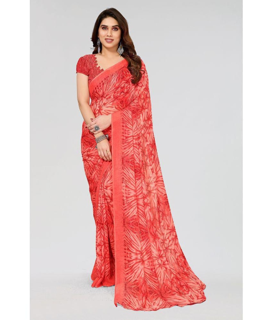 Kashvi Sarees Georgette Printed Saree With Blouse Piece - Red ( Pack of 1 ) - Red