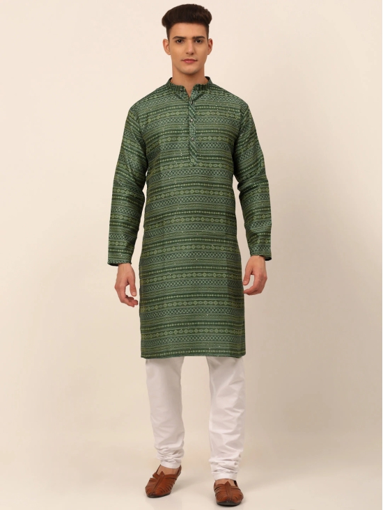 Men Sequinned Kurta with Churidar-XXL / Green