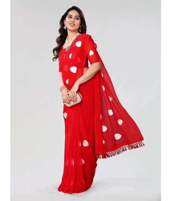 ANAND SAREES Chiffon Printed Saree With Blouse Piece - Red ( Pack of 1 ) - Red