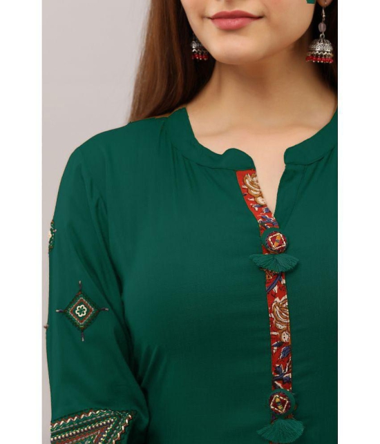 Preksha - Green Rayon Women''s Front Slit Kurti ( Pack of 1 ) - None