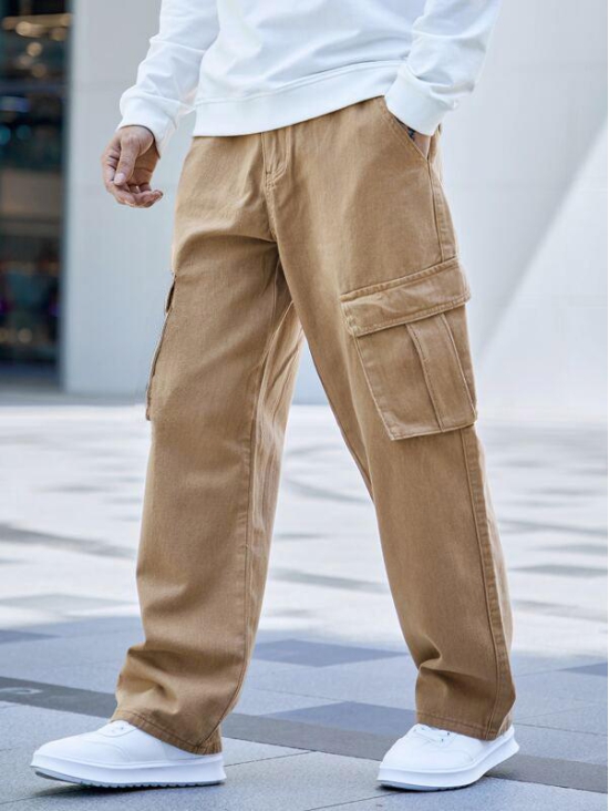 Bwolves Neutral Light brown Baggy Cargo Jeans - Unleash Your Unique Style-38