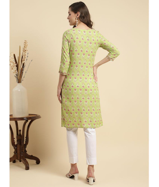 Rangita Women Green Rayon Floral Printed Knee Length Straight Kurti - None