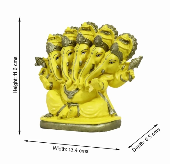 COPPERHOARD Panchmukhi Ganesh Blessing Ganesha Statue Murti for Home Temple Decor (Yellow)