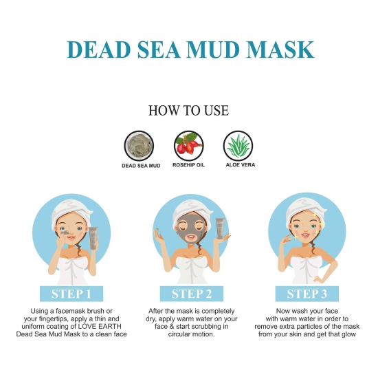 Love Earth Dead Sea Mud Mask with Argan Oil and Rosehip Oil For Acne, Deep Skin Cleaning & Open Pore Minimising 50g