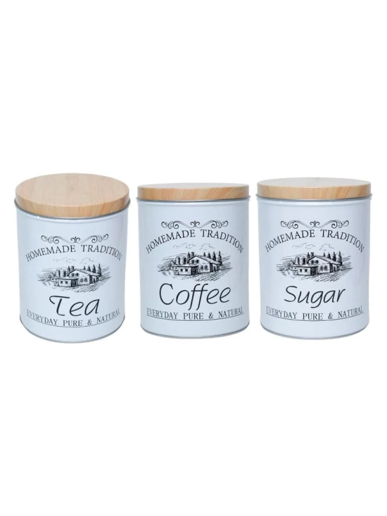 Coffee, Tea & Sugar - Metal Jar Set Of 3, Cylindrical & 1600Ml,