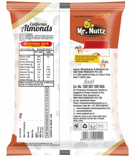 Mr.Nuttz Almond (Badam) (Pack of 10x50) 500 g Pack of 10