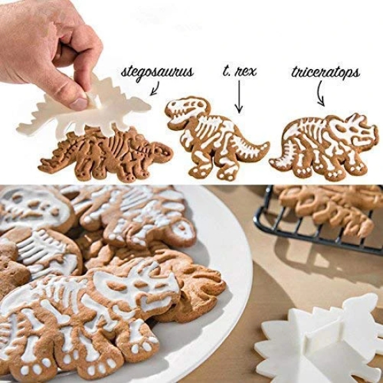 NIDY® Dinosaur Fossil PVC Cream Chocolate Decoration Molds Cookie Making Stamps -Set of 3 Pieces