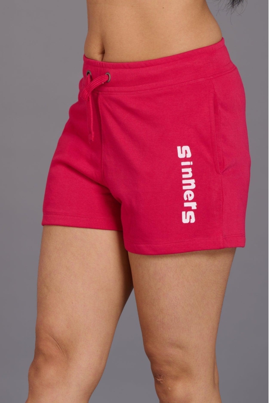 Sinner Printed Red Cotton Shorts for Women