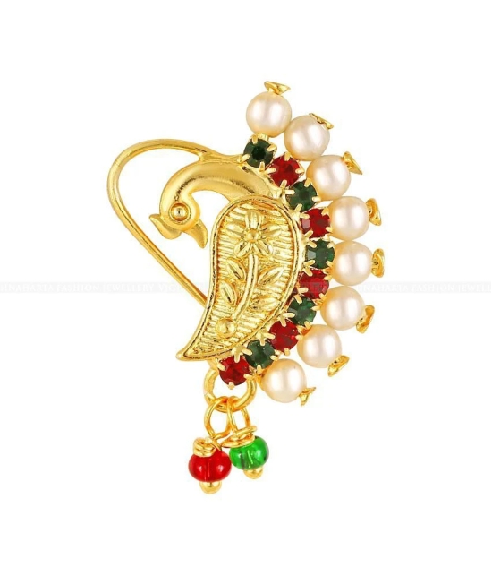 Vivastri Gold Plated Red Stone with Peals Alloy Maharashtrian Nath Nathiya./ Nose Pin for Women &Girls VIVA1009NTH-TAR - Multi Color