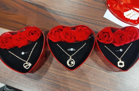 Valentine's Adornments Jewelry & Artificial Flower Heart Box