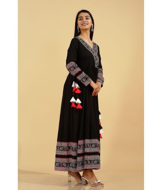 KIPEK - Black Rayon Womens Anarkali Kurti ( Pack of 1 ) - None